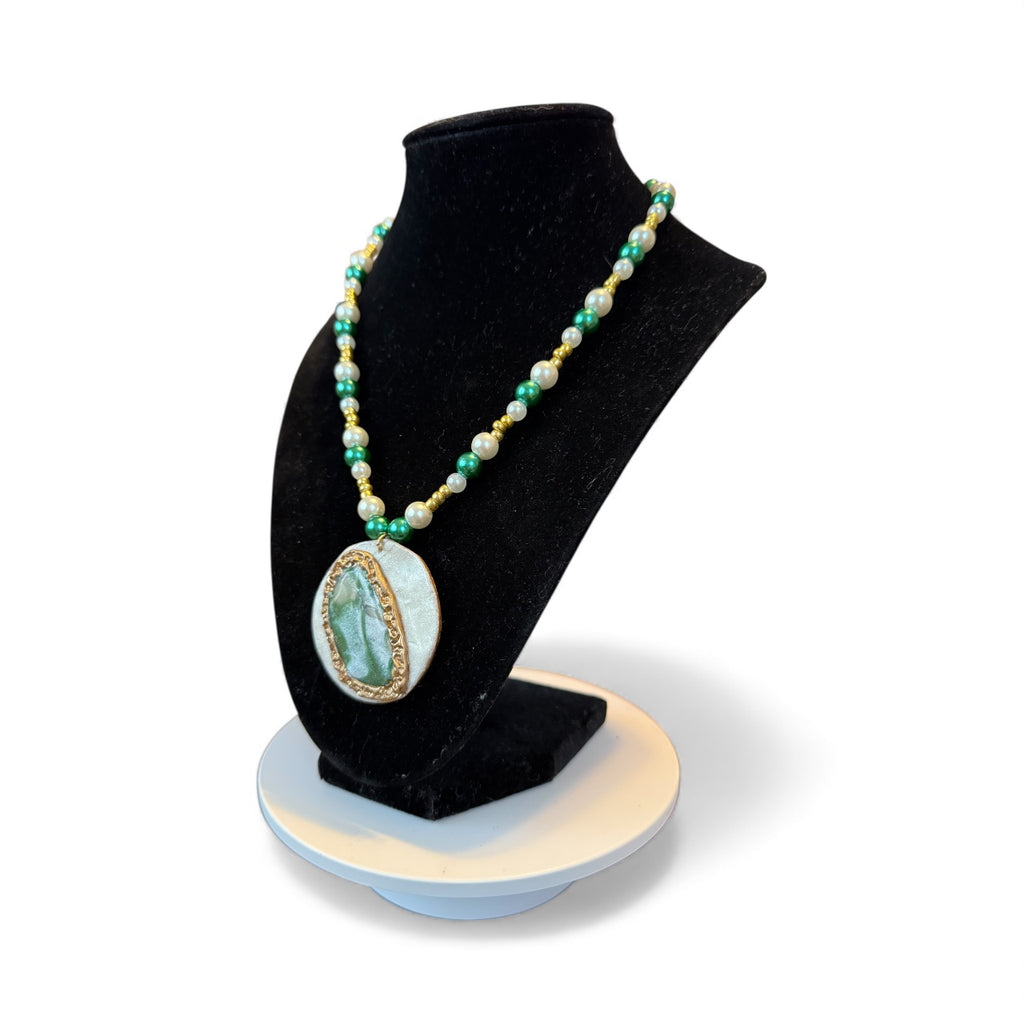 White Green Pearl Necklace