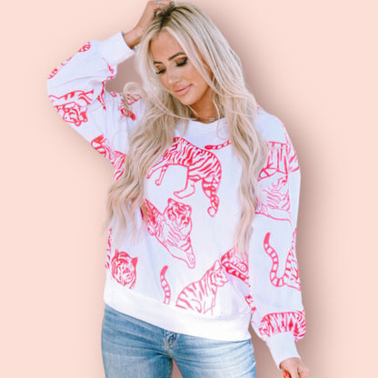 Made Just For You! Tiger Round Neck Sweatshirt