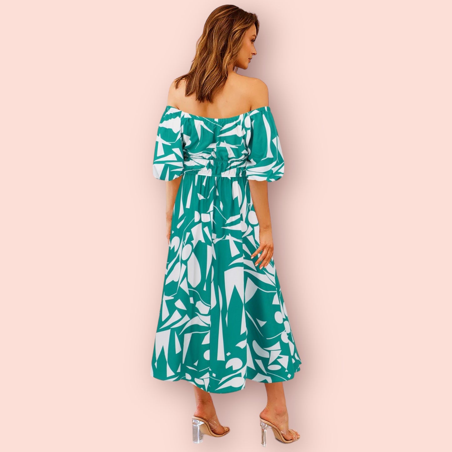 Made Just For You Printed Off-Shoulder Balloon Sleeve Dress