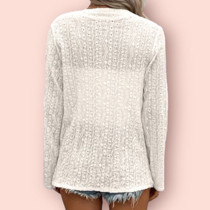 Made Just For You! Eyelet Roll-Tab Sleeve Cardigan