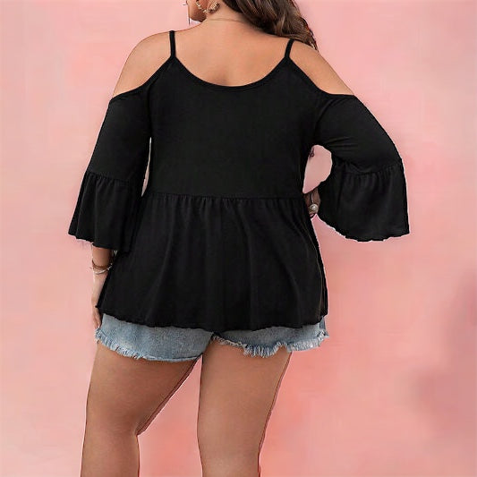 Made Just For You! Plus Size Cold Shoulder Flounce Sleeve Blouse