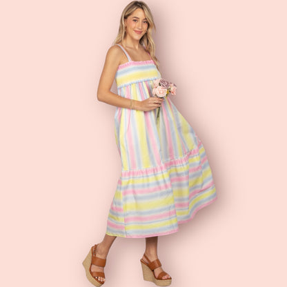 Made Just For You! VERY J Striped Woven Smocked Midi Cami Dress