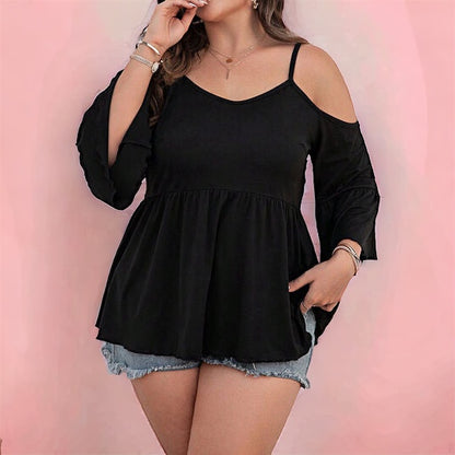 Made Just For You! Plus Size Cold Shoulder Flounce Sleeve Blouse