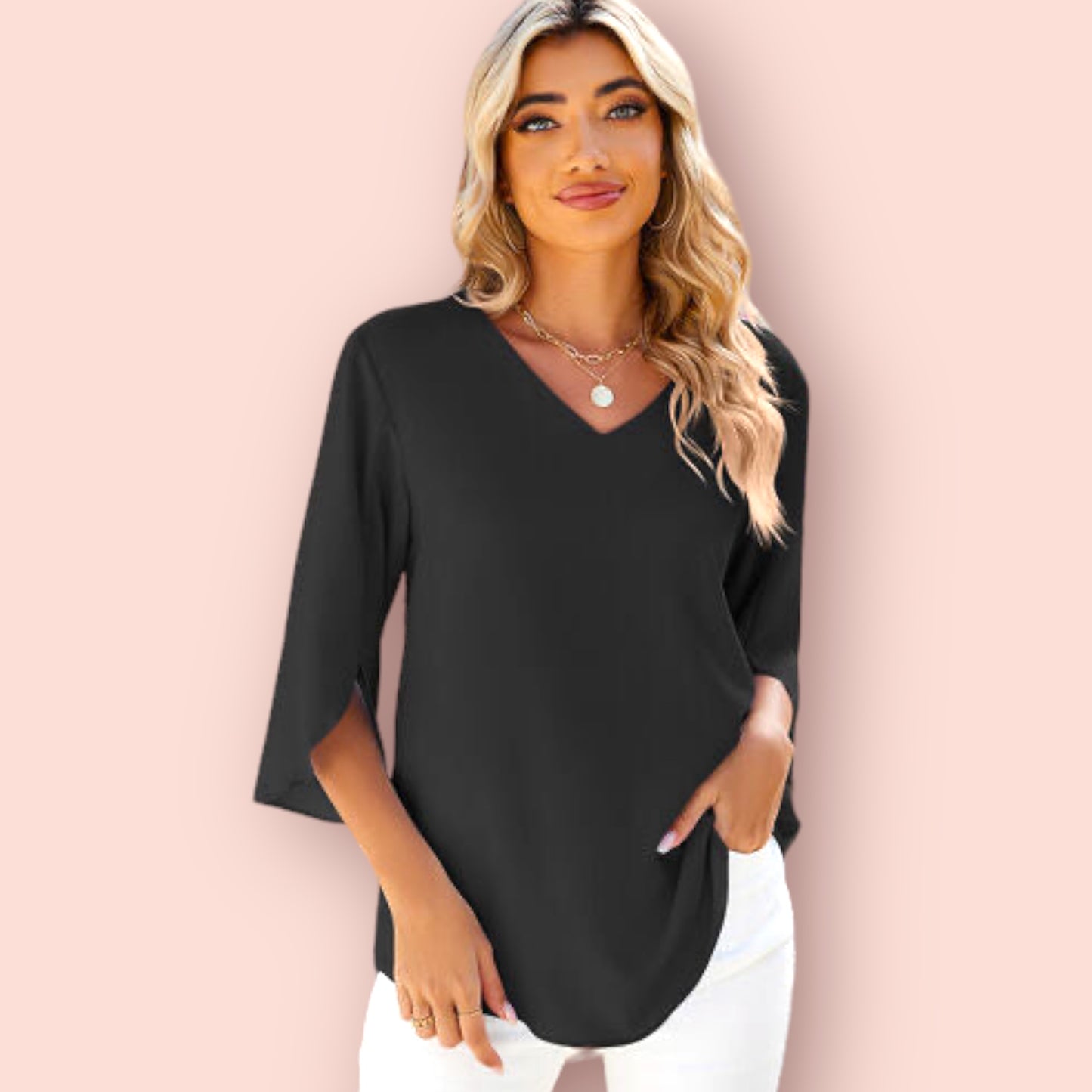 Made Just For You! V-Neck Three-Quarter Sleeve Top