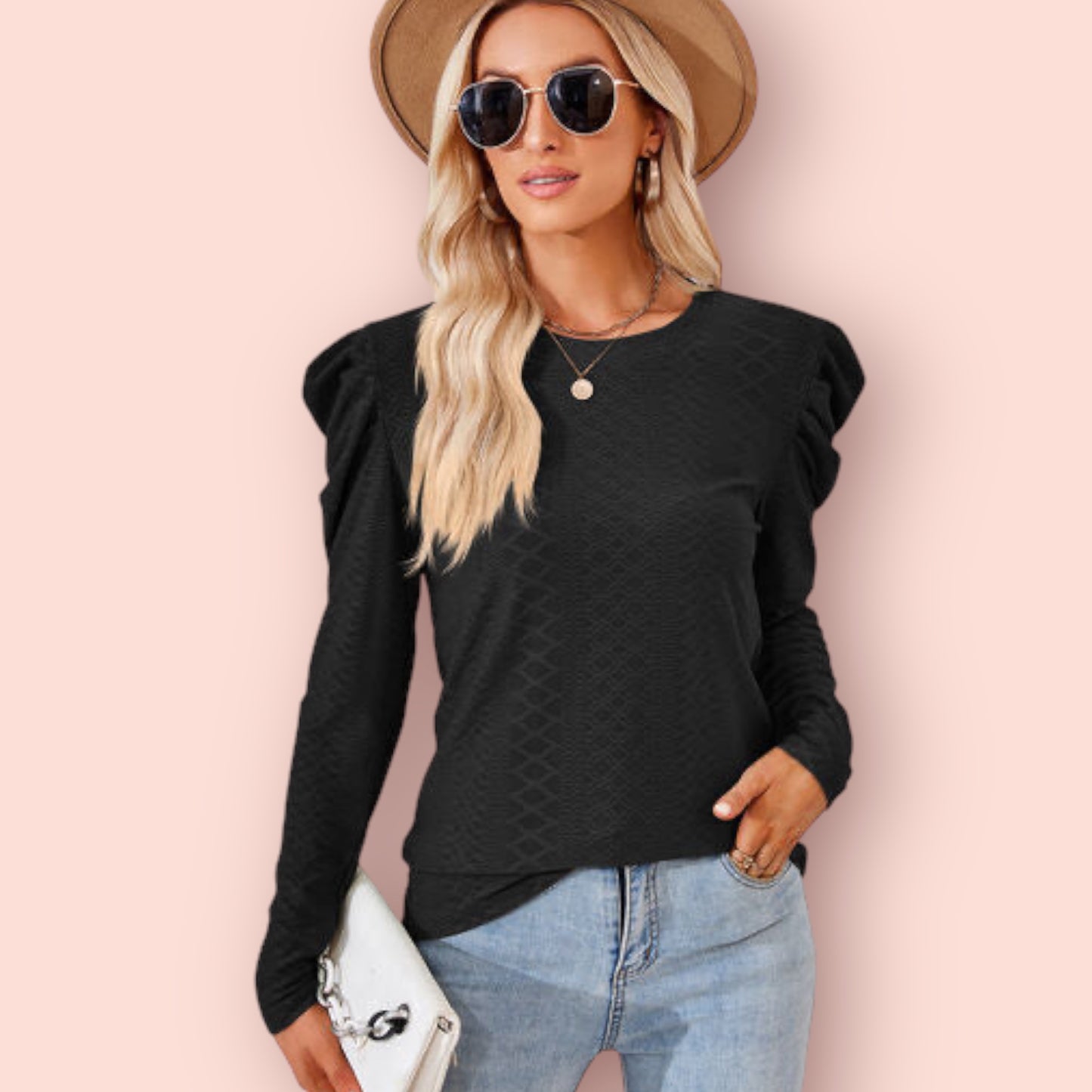 Made Just For You! Round Neck Puff Sleeve Blouse