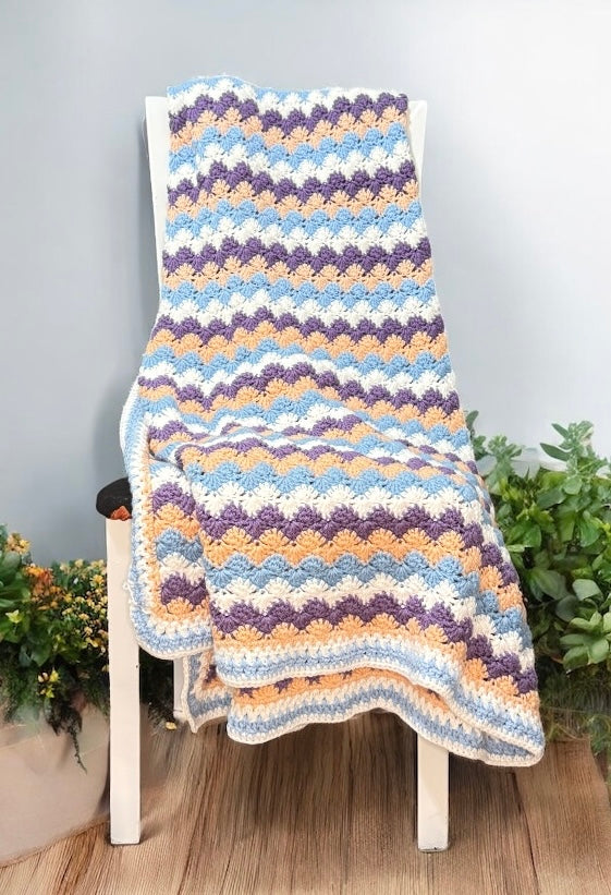 Pastel Shell Crochet Blanket – Full Size