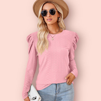 Made Just For You! Round Neck Puff Sleeve Blouse