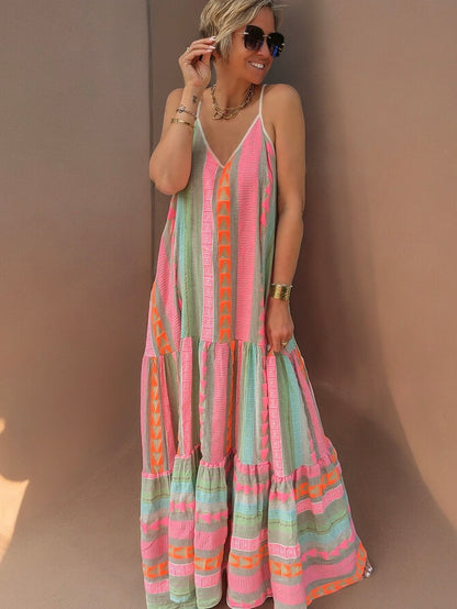 Casual Versatile V-neck Stitching Long Dress