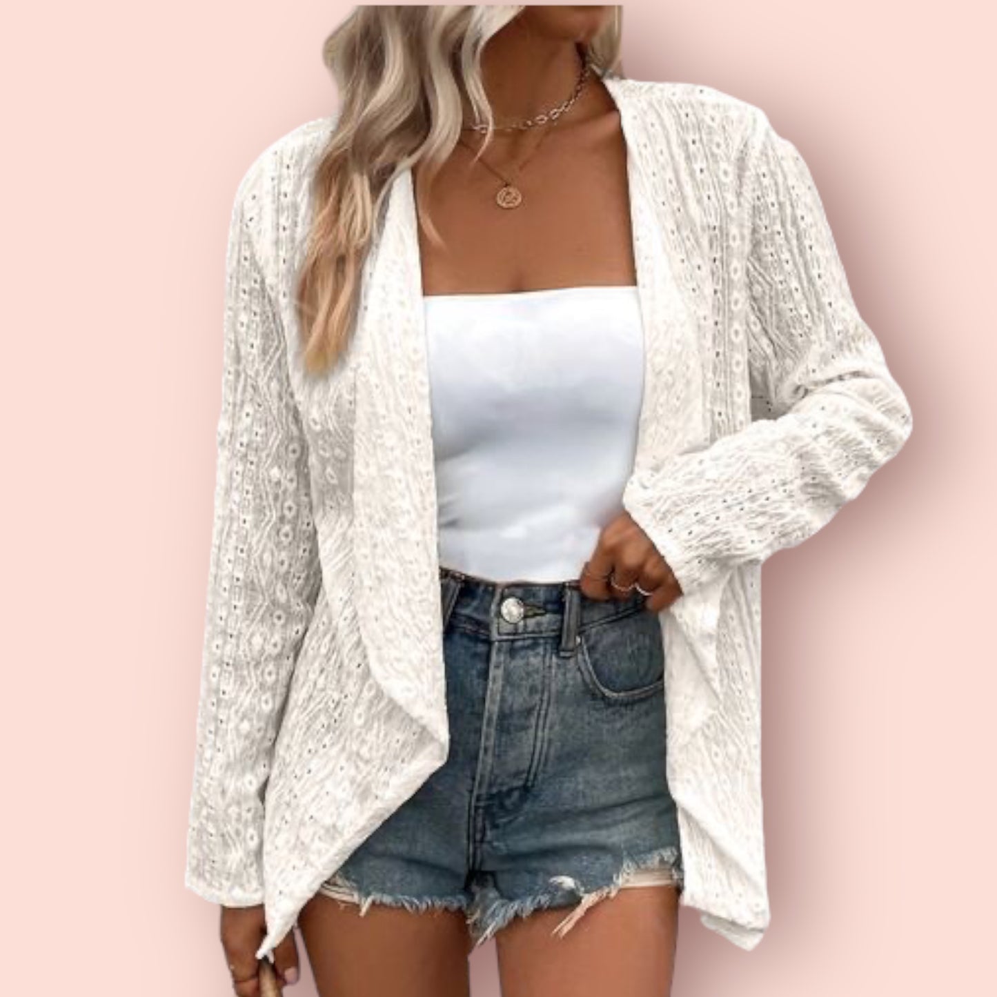 Made Just For You! Eyelet Roll-Tab Sleeve Cardigan