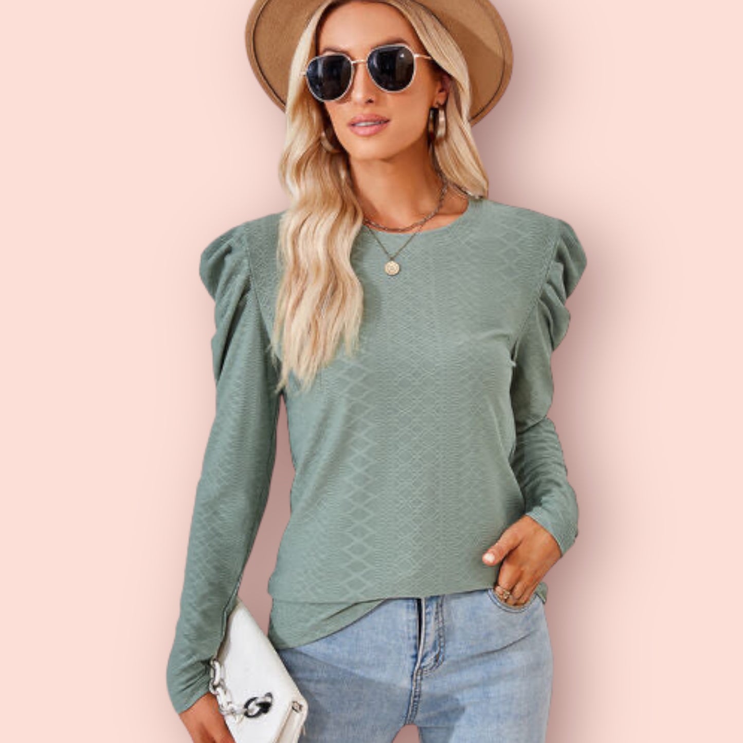 Made Just For You! Round Neck Puff Sleeve Blouse