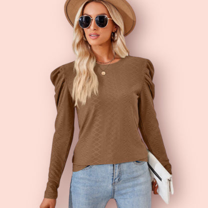 Made Just For You! Round Neck Puff Sleeve Blouse