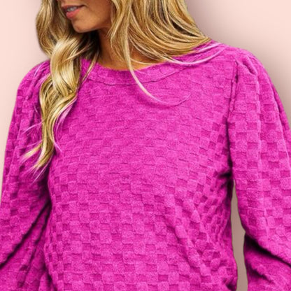 Made Just For You! BiBi Round Neck Brushed Checker Top