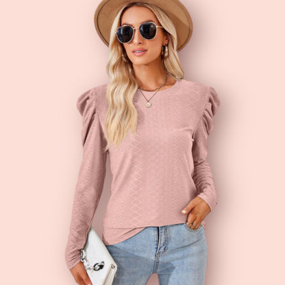 Made Just For You! Round Neck Puff Sleeve Blouse