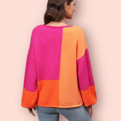 Made Just For You! Color Block Round Neck Sweater