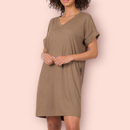 Made Just For You ! Zenana V-Neck T-Shirt Dress