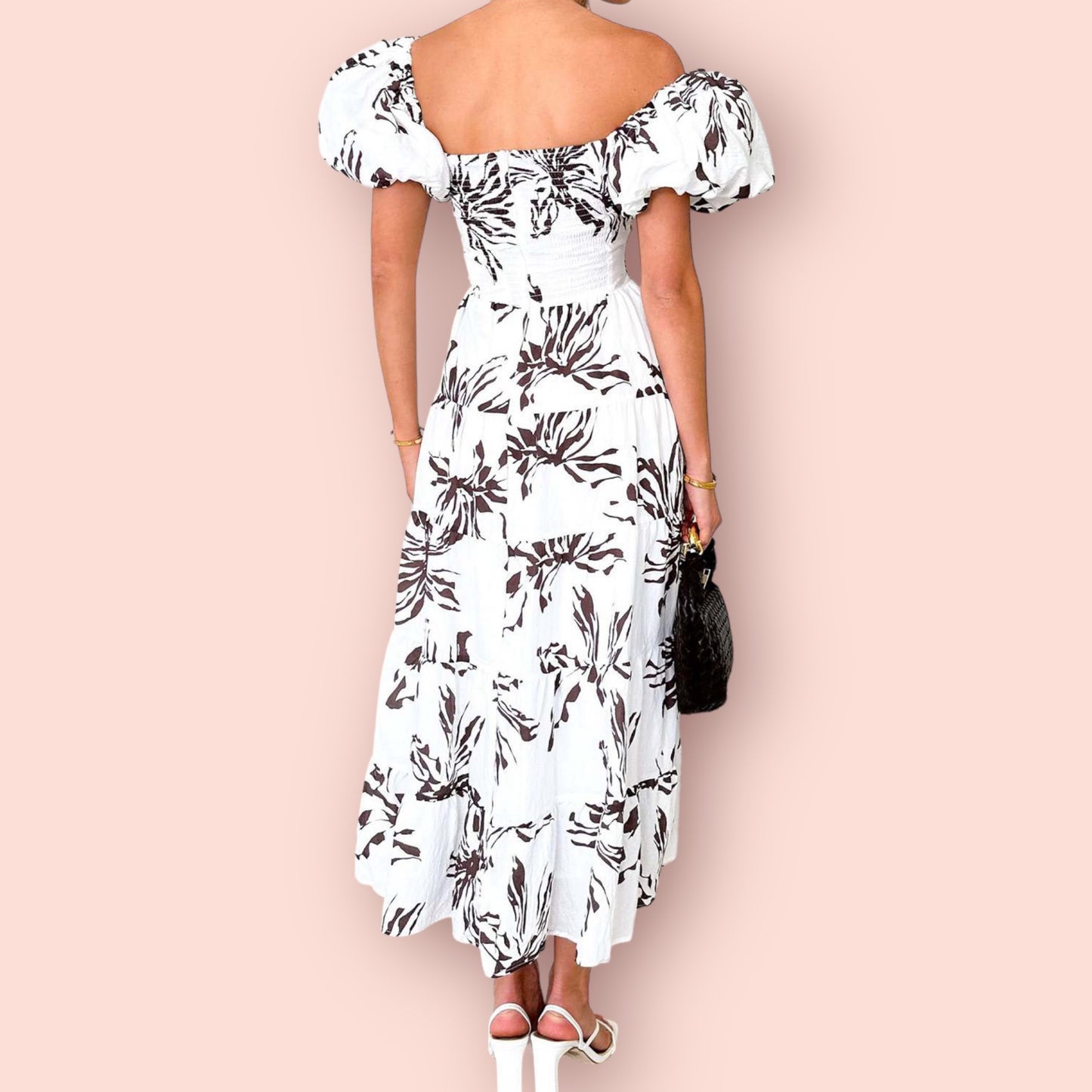 Made Just For You! Twisted Printed Puff Sleeve Maxi Dress