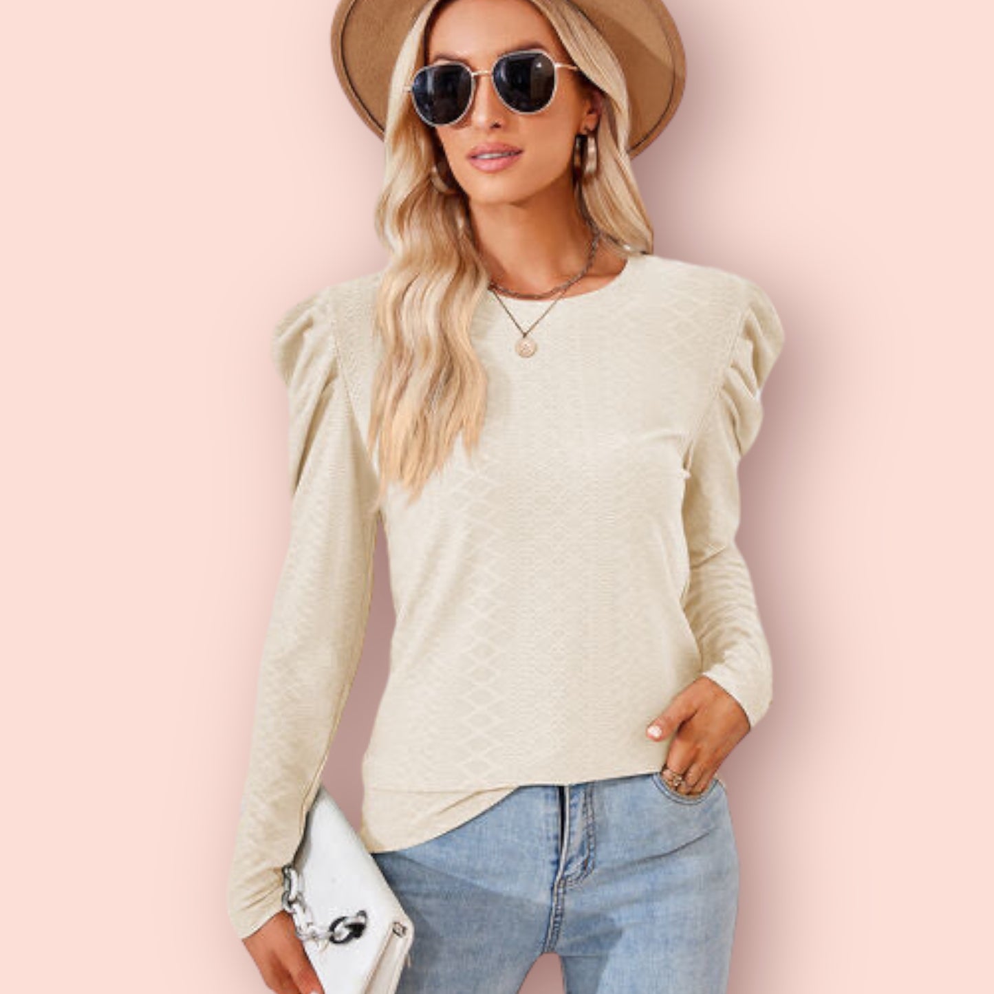 Made Just For You! Round Neck Puff Sleeve Blouse