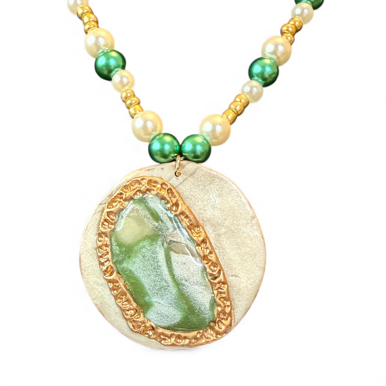 White Green Pearl Necklace