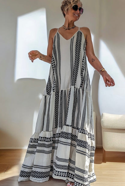 Casual Versatile V-neck Stitching Long Dress