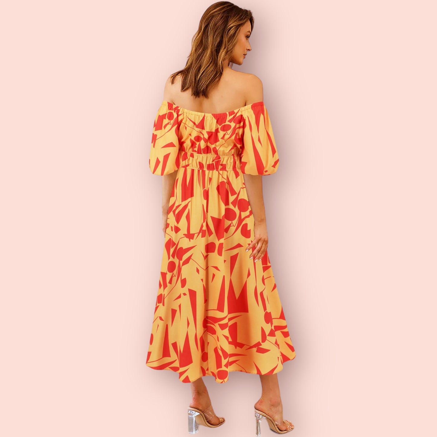 Made Just For You Printed Off-Shoulder Balloon Sleeve Dress