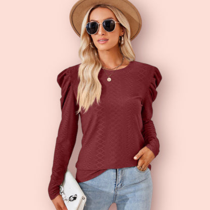 Made Just For You! Round Neck Puff Sleeve Blouse