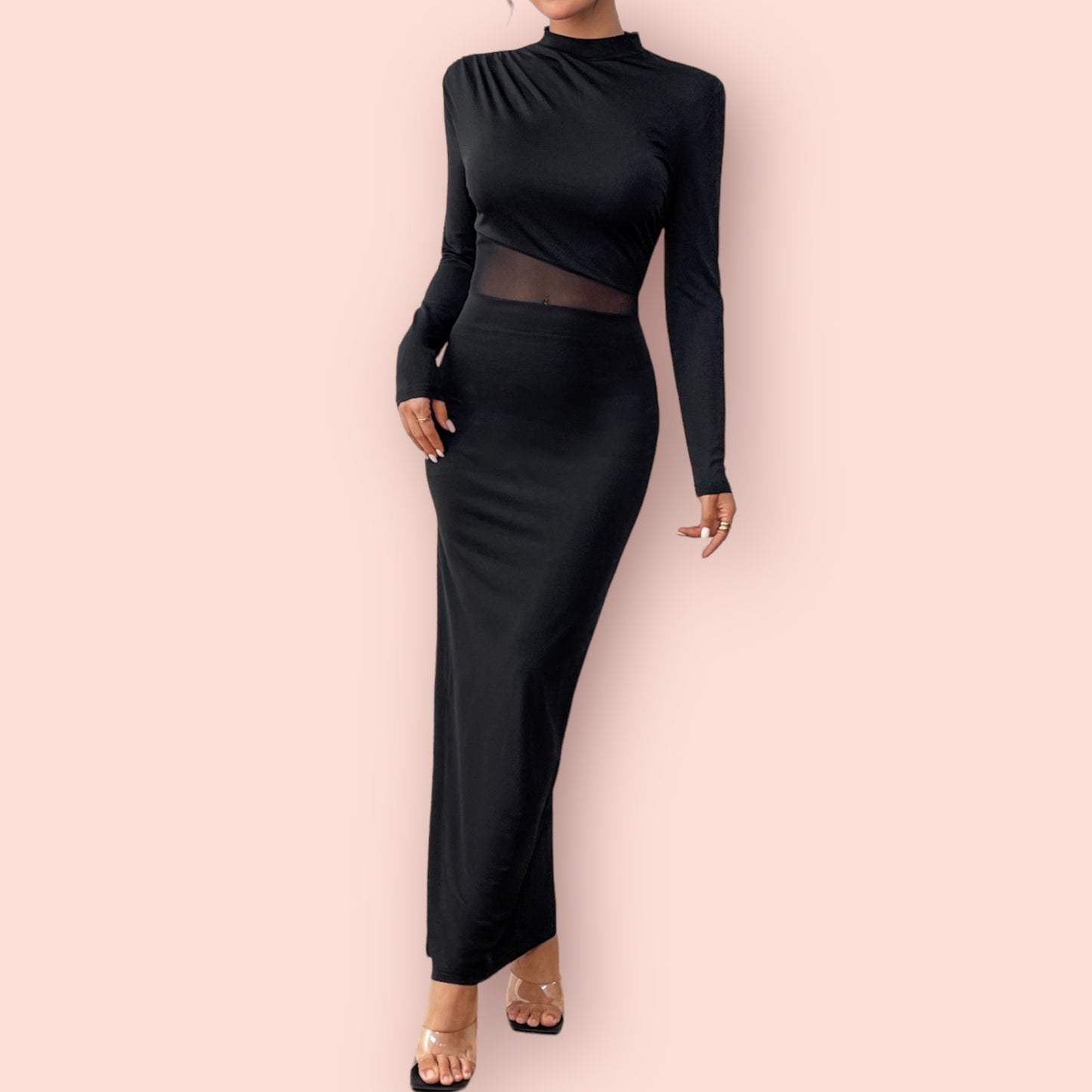 Made Just For You! Slit Mock Neck Long Sleeve Dress