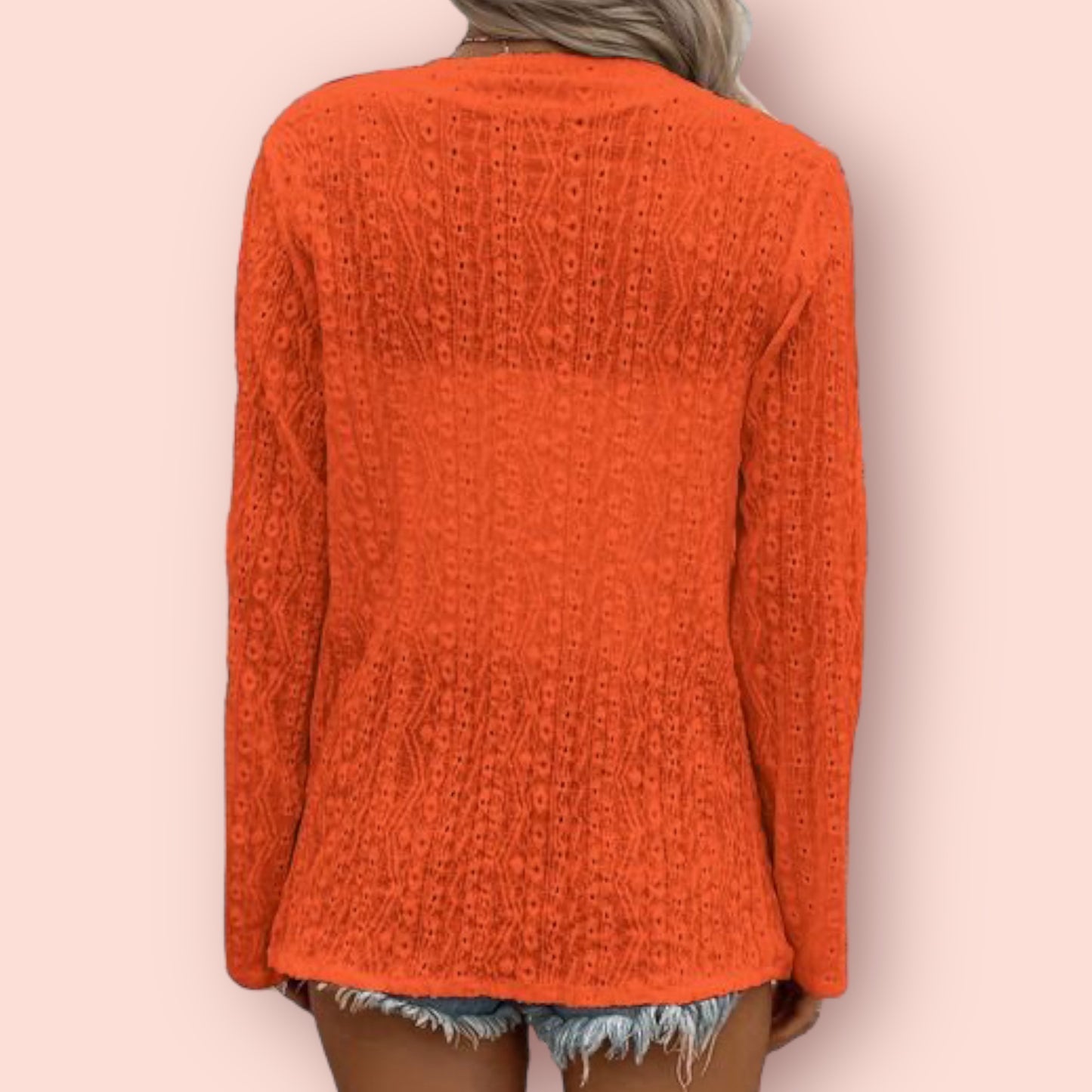 Made Just For You! Eyelet Roll-Tab Sleeve Cardigan