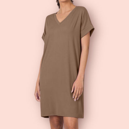 Made Just For You ! Zenana V-Neck T-Shirt Dress