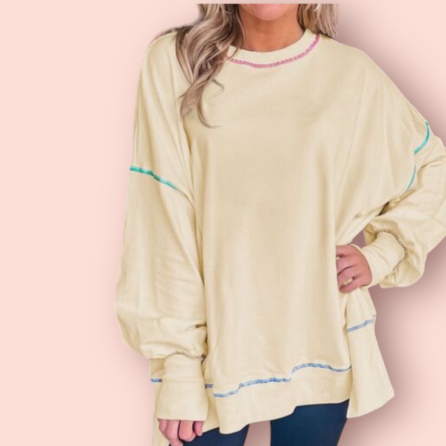 Made Just For You! Slit Round Neck Lantern Sweatshirt