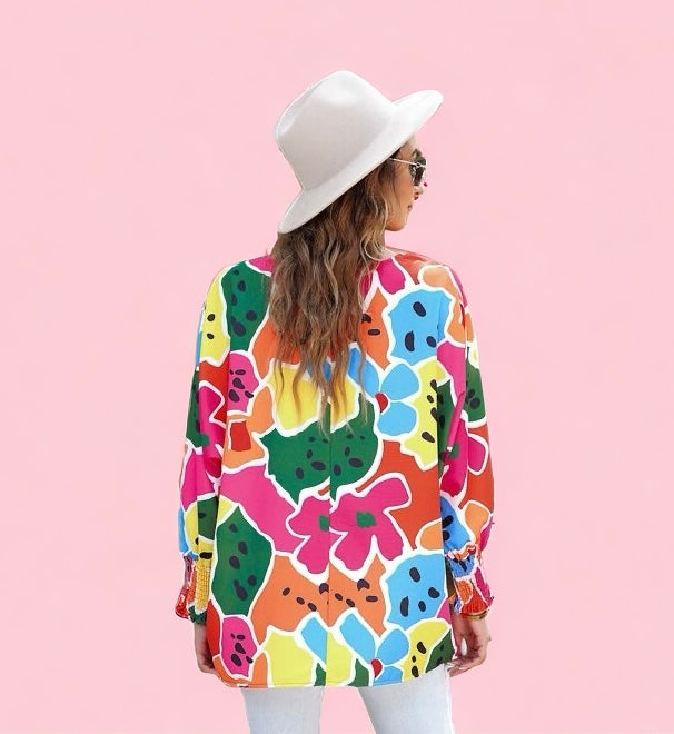 Made Just For You! Abstract Lantern Sleeve Blouse