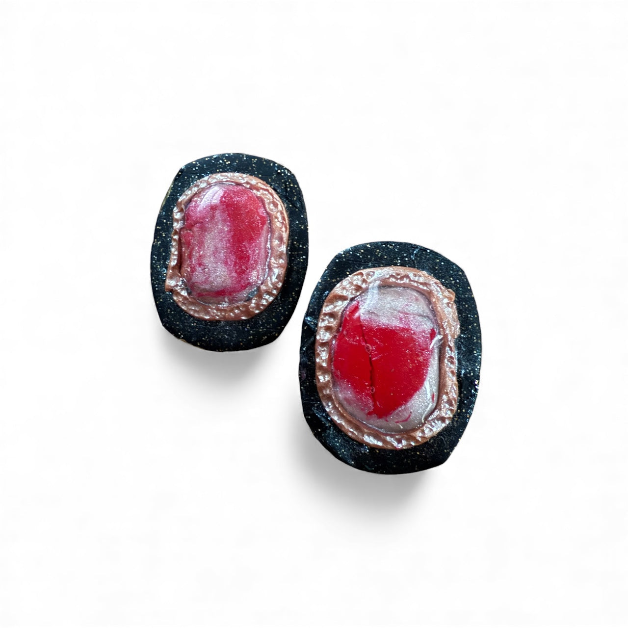 Pearly Black Marble Earrings