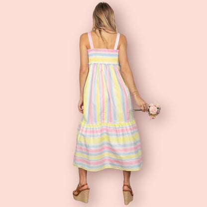 Made Just For You! VERY J Striped Woven Smocked Midi Cami Dress