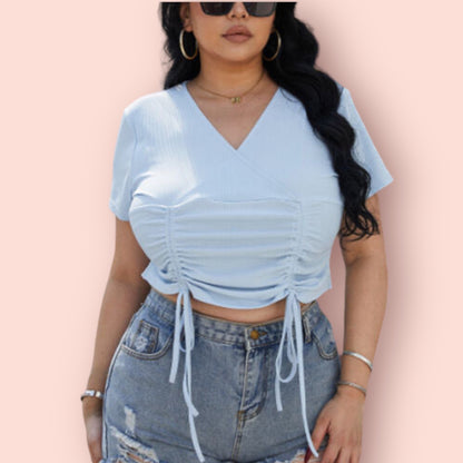 Made Just For You! Plus Size Ruched Surplice Short Sleeve Shirt