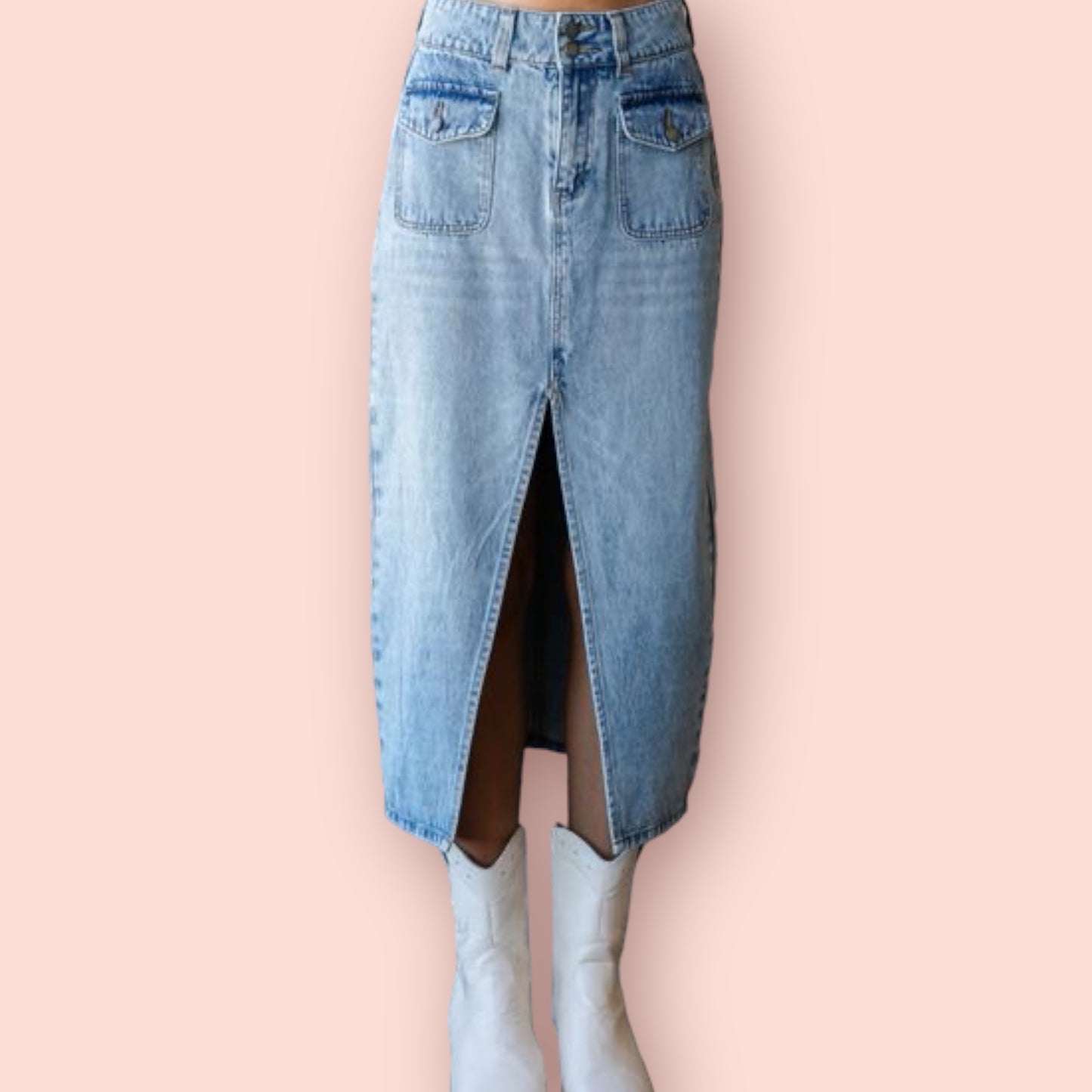 Made Just For You! Veveret Slit Mid Rise Waist Denim Skirt