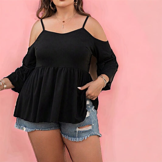 Made Just For You! Plus Size Cold Shoulder Flounce Sleeve Blouse