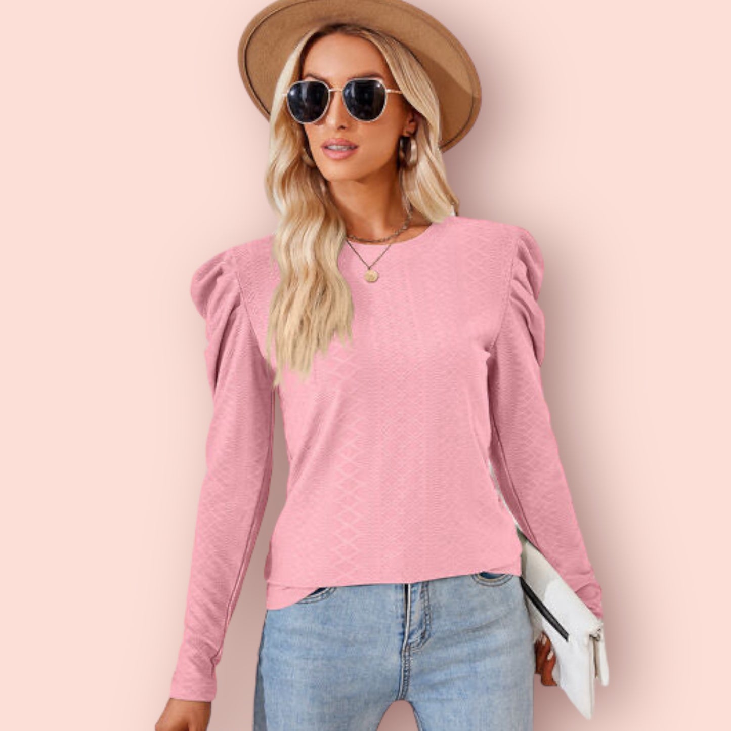 Made Just For You! Round Neck Puff Sleeve Blouse