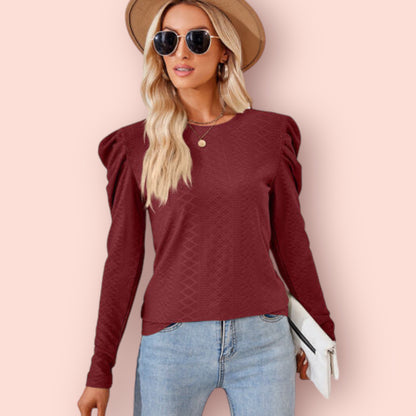 Made Just For You! Round Neck Puff Sleeve Blouse