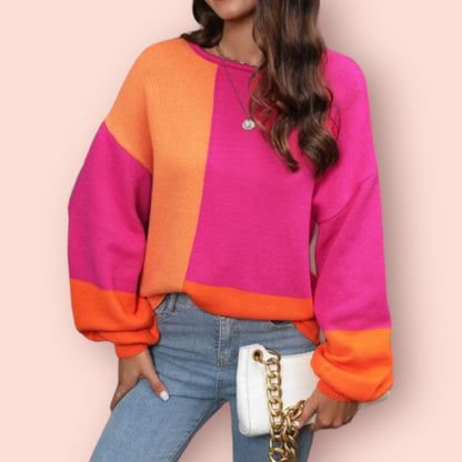 Made Just For You! Color Block Round Neck Sweater