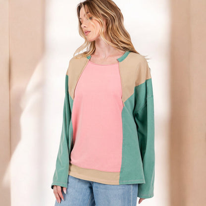 Made Just For You! Mineral Wash Color Block Top