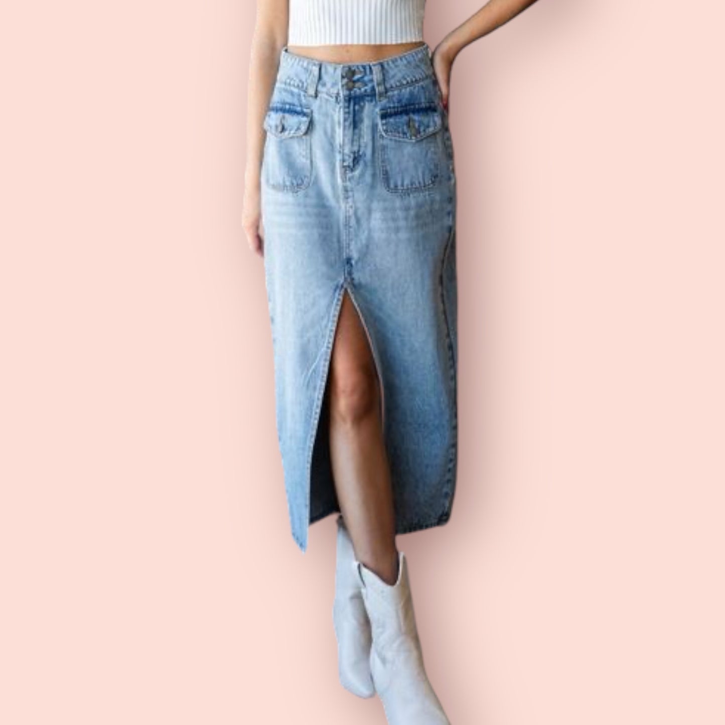 Made Just For You! Veveret Slit Mid Rise Waist Denim Skirt