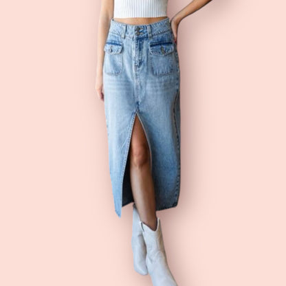 Made Just For You! Veveret Slit Mid Rise Waist Denim Skirt