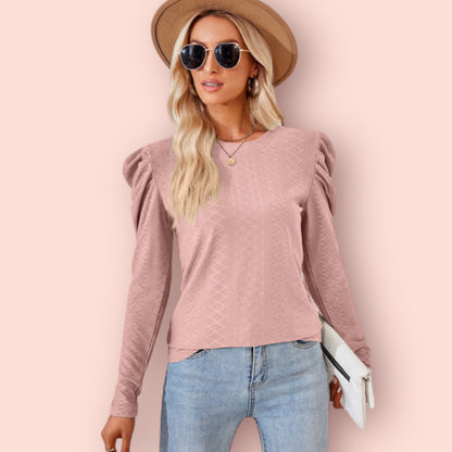 Made Just For You! Round Neck Puff Sleeve Blouse