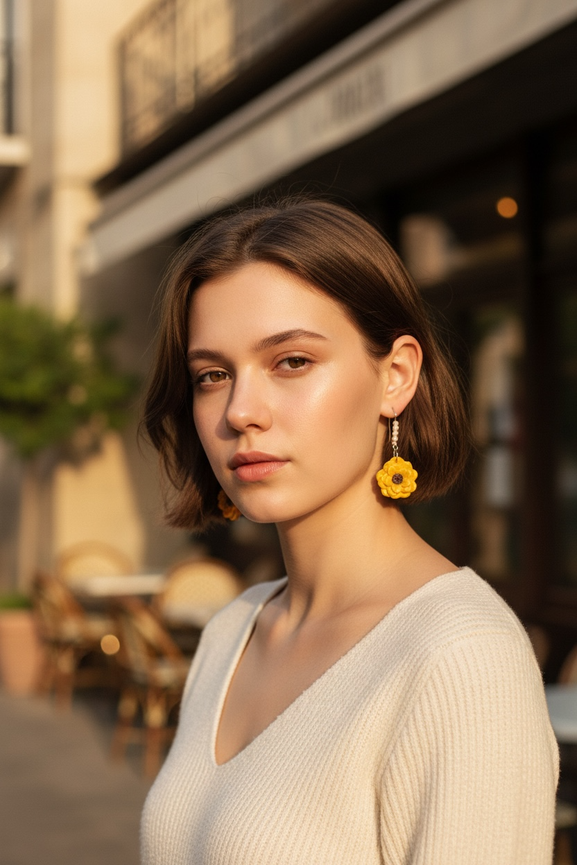Golden Sunflower Pearl Dangles