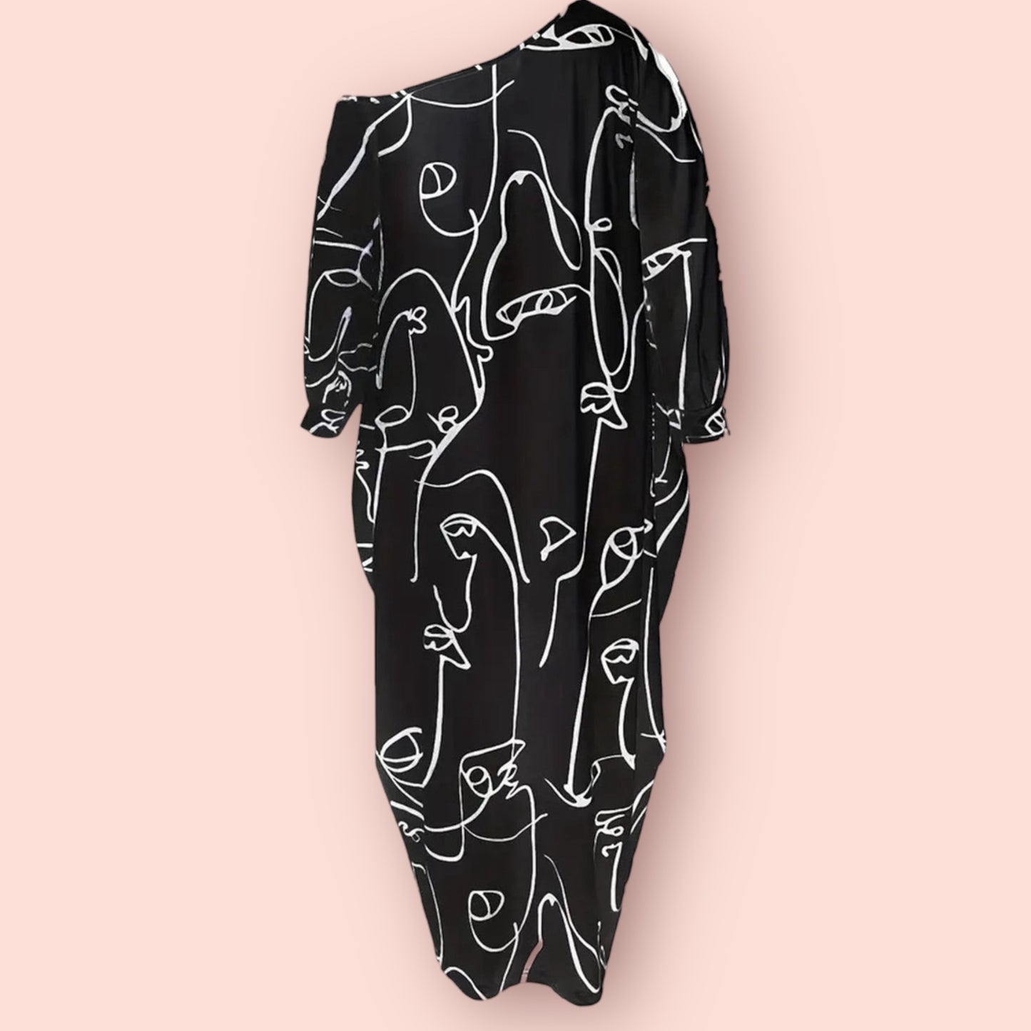 Made Just For You! Printed Single Shoulder Lantern Sleeve Maxi Dress