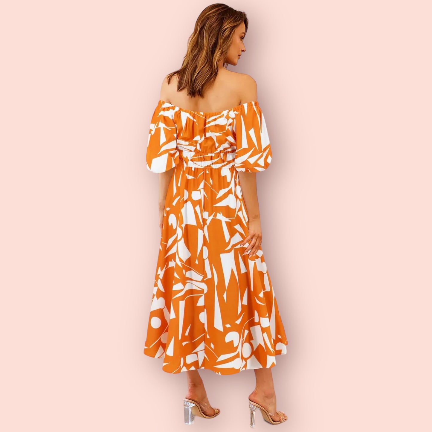 Made Just For You Printed Off-Shoulder Balloon Sleeve Dress