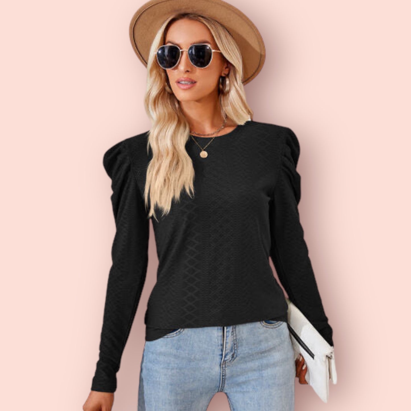 Made Just For You! Round Neck Puff Sleeve Blouse