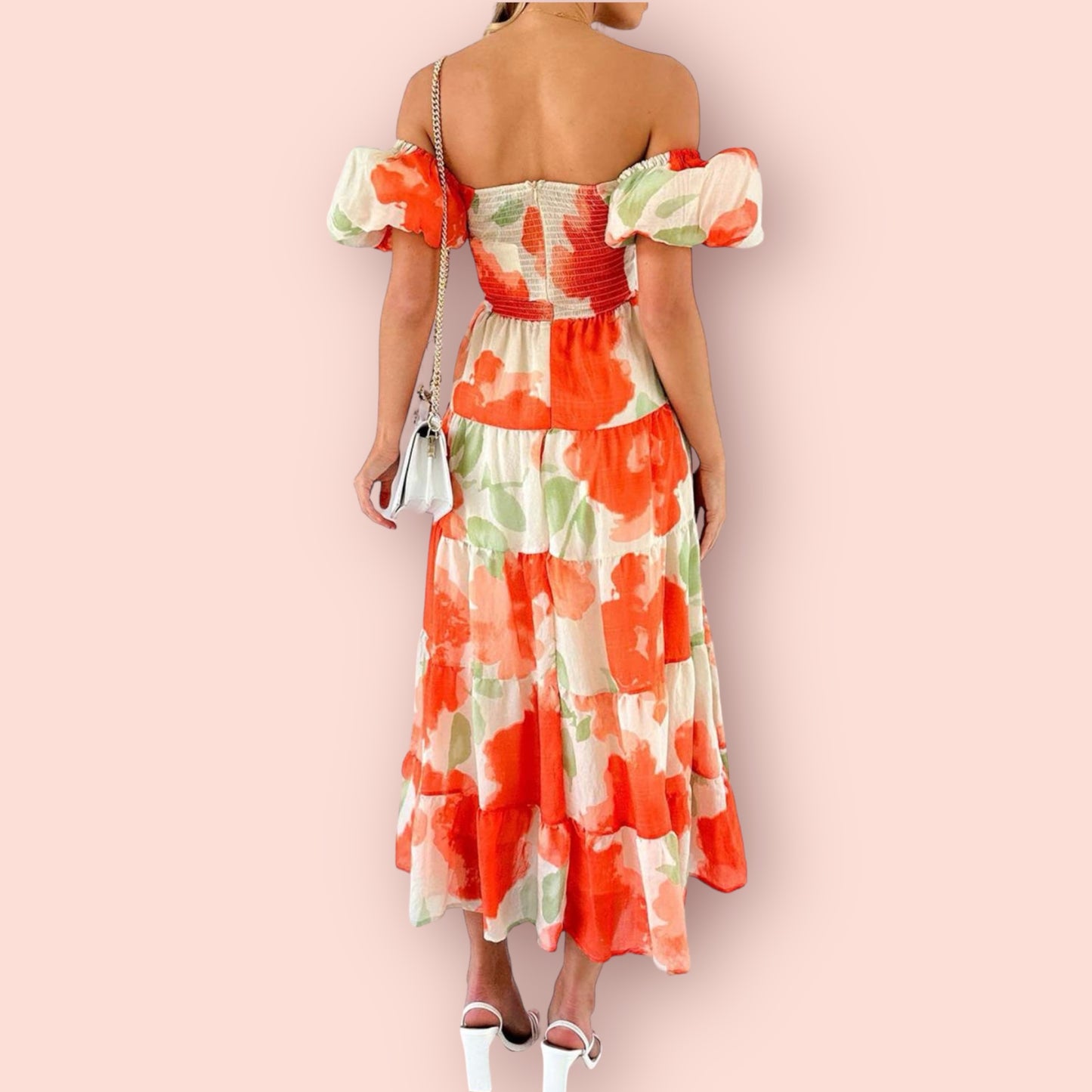 Made Just For You! Twisted Printed Puff Sleeve Maxi Dress