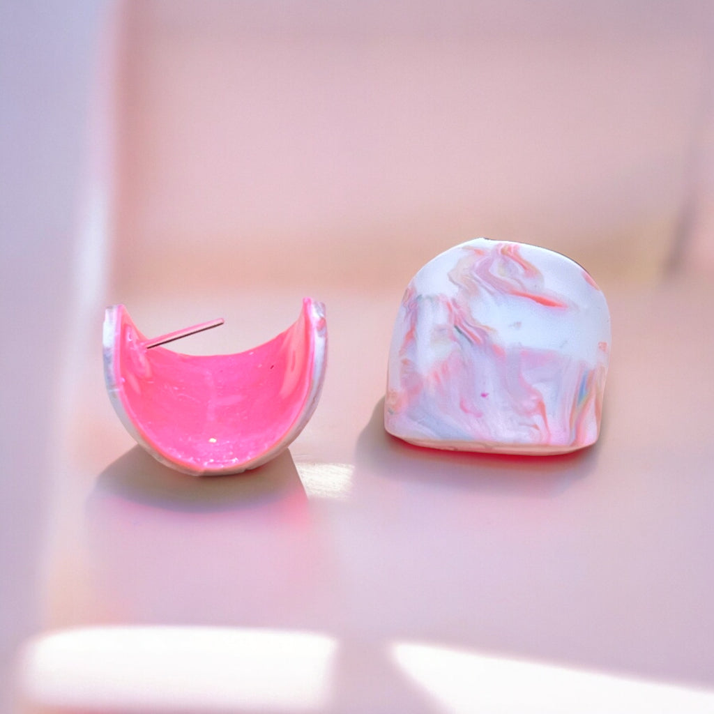 Pink Marble Curve Studs