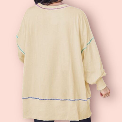 Made Just For You! Slit Round Neck Lantern Sweatshirt